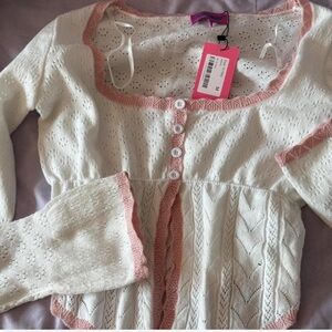 Edikted Cream and Pink Button-Down Knit Top